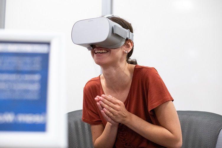 Female wearing virtual reality headset